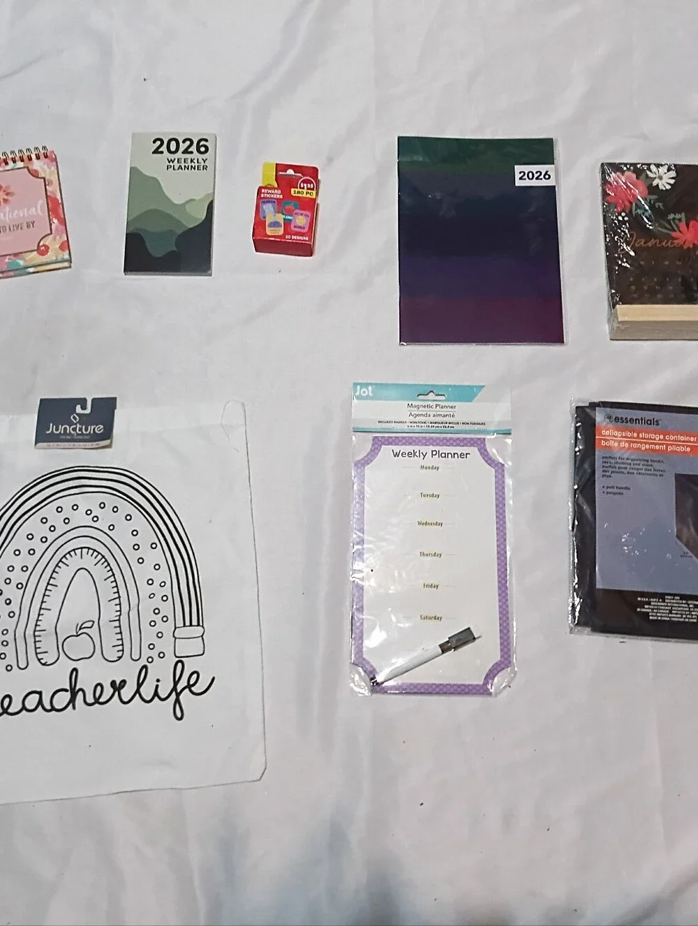 White #teacherlife Tote Bag BT School Lot Calendar Planners Storage Container
